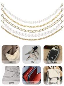 1 件/5 件金链仿珍珠帽链帽檐装饰女士男士金属可拆卸链条散装卡车帽珍珠粗链配饰饰品女士钥匙扣适用于 DIY 网状棒球帽挂绳（无帽子）