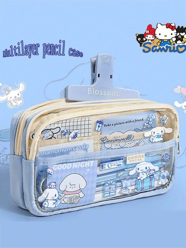 Sanrio Sanrio Multilayer -Layer Large Capacity Pencil Case,Waterproof Multi-Layer Internal Multi-Pocket Pen Case,Cute Toiletry Kit,New Large Capacity Upgrade Window Prism Flap Student Stationery Waterproof Storage Box,School Supplies,Back To School