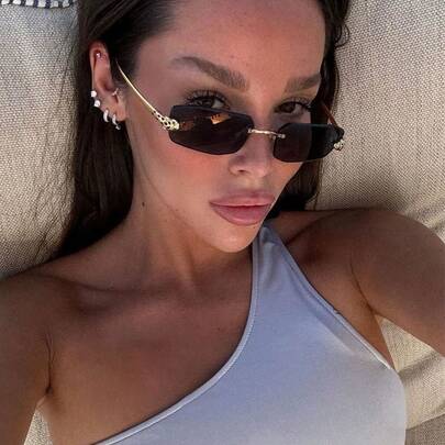 1 件动物街头风格金属框女士太阳镜，适合海滩、旅行、派对、时尚配饰，防紫外线和防风，非常适合夏季和朋克金属氛围