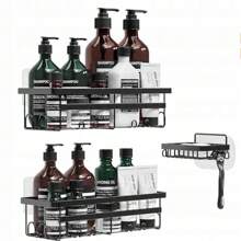 2-PIECE SHOWER SHELF BATHROOM SHELF WITHOUT DRILLING METAL WATER DRAIN DESIGN