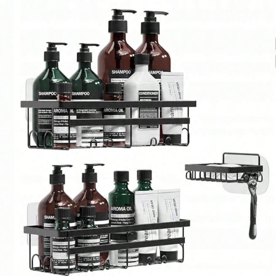 2-PIECE SHOWER SHELF BATHROOM SHELF WITHOUT DRILLING METAL WATER DRAIN DESIGN