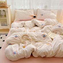 3pcs Minimalist Digital Printed Soft & Comfortable Bedding Set, 1*Duvet Cover + 2*Pillow Shams, No Filler, Skin-Friendly Peach Skin Printed Bedding Set, Suitable For Bedroom, Guest Room, King/Queen/Twin Size Bed, Breathable & Comfortable, Reversible, All Season, Machine Washable