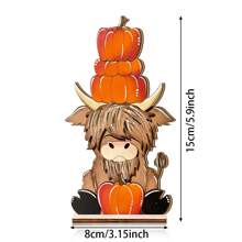 2 Pieces/Set 2D Autumn Pumpkin Harvest Dwarfs And Highland Cattle Wooden Modern Desktop Decoration Ornaments Autumn Thanksgiving Theme Party Decoration, Restaurant Decoration, Room Decoration, Home Decoration Halloween Decor Fall Decor