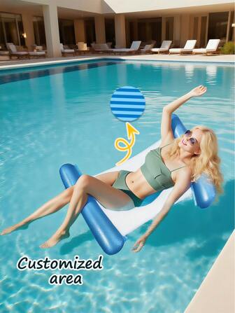 1pc Blue Water Sports Floating Hammock, Thick Double Tube Pearl Inflatable Air Bed With Net For Adults