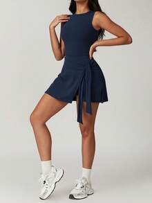 One Piece Summer Women's Sports Tennis Skirt Yoga Tennis Skirt Costume Gym Sportswear Clothing Running Outdoor High Waist Yoga Wear Skirt - Màu xanh hải quân - Xem 5