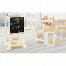 Foldable Kitchen Step Stool With Railing, Blackboard, Learn To Stand Kitchen Counter Tower - White - View 4