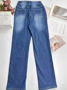 Winter Warm Thermal Lined Straight Leg Jeans - Medium Wash - View 5
