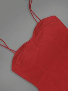 女士新款无袖系带优雅沙滩露肩宽松长裙，波西米亚性感露背休闲A字连衣裙，春夏秋季 - 紅色 - 查看 6