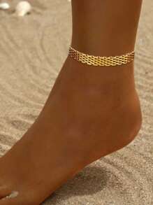 1 قطعة سلسلة كاحل من الفولاذ المقاوم للصدأ مطلية بالذهب عيار 18 قيراط، أنيقة وجميلة، مناسبة للشاطئ والسفر والاستخدام اليومي