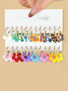 2pcs-12pcs Set Women Elegant Unique Design Colorful Acrylic Floral Drop Earrings