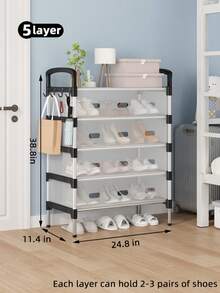 1 peça de sapateira multicamadas à prova de poeira, prateleira de armazenamento multifuncional de alta capacidade, economiza espaço, prateleira extensível para sapatos e botas plus size, com ganchos, adequada para corredor, sala de estar, quarto, varanda, garagem