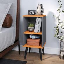 Bedside Table With Niche, Toothpick Legs, Retro Charming Bedroom Bed - Xám - Xem 1
