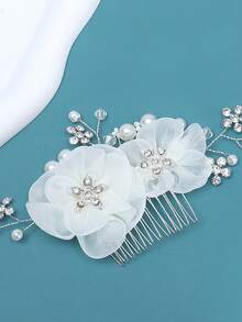 1pc Elegant Silk Flower Headpiece, Bridal Bridesmaid Hair Accessory Valentine's Day Accessories,Wedding Hair Accessories - White - View 4