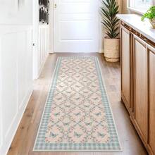 Meiyiu Washable Runner Rug Modern Farmhouse Floral Entryway Runner Non Slip, Low Pile Thin Hallway Rug, Soft Non Shedding Floor Cover, Indoor Foldable Printed Mat For Kitchen Laundry 2*6ft/5*7ft/8*10ft/9*12ft/10*13ft - 藍色/粉紅色-2*6英尺 - 查看 6