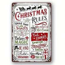 2D 平面，1 件，圣诞系列，圣诞老人，驯鹿，圣诞规则和姜饼屋，复古金属标牌适用于厨房、家庭、咖啡厅、酒吧、锡罐标签（11.81 英寸 X 7.87 英寸 / 30 厘米 * 20 厘米） - 彩色 - 查看 6