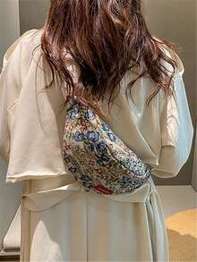 女士胸包 - 休闲大容量轻便斜挎包 - 时尚提花面料购物旅行腰包 - 彩色 - 查看 4