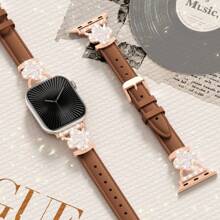 Luxuriöser Lederband-Kompatibel mit Apple Watch Band, dünnes Frauen Armband kompatibel mit Bändern Serie 10/9/8/7/6 5/4/3/SE/2. Generation/Ultra/2 46mm 49mm 45mm 44mm 42mm 40mm 41mm 38mm Armband Smartwatch Zubehör