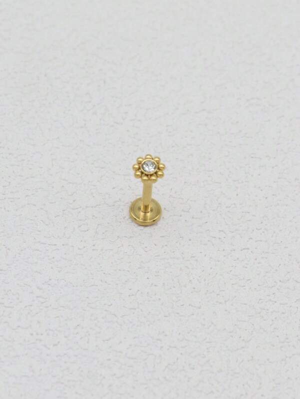 1pc Flower, Lip Stud, Lip Ring Post, Clear CZ Crystal Gem Ball Monroe Cartilage Earring, 16G