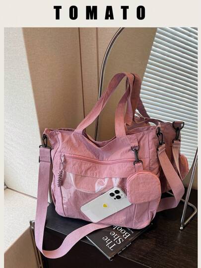 2pcs Fashionable Casual Solid Color With Coin Purse Large Capacity Tote Bag ,Suitable For University/College Classroom / Commute/Work/ Festivals/Vacation/Holiday,For Women, Rookies & White-Collar Workers,Girl, College Students,Lady,Woman ,Or Women, Rookies & White-Collar Workers,Girl, College Students,Lady,Woman