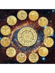 12枚十二生肖纪念币配亚克力展示盒 - 镀金收藏币，全金属材质，生日、圣诞节、万圣节的完美礼物