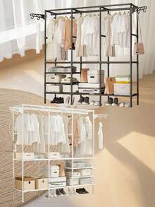 1 件多功能落地衣柜、衣帽架、搁架、鞋架，坚固、时尚、易于组装和拆卸、便携，适用于卧室、客厅、办公室、书房、节日礼物、圣诞礼物、儿童礼物