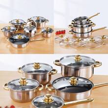 Juego de 12 piezas de utensilios de cocina de acero inoxidable con mangos dorados, adecuado para el juego de combinación de cocción de fondo plano para la cocina - Plateado - Ver 1