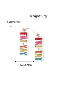 1pair Cute Acrylic FRIYAY LETTER Pencil Ruler Printed Drop Earrings For Women Girl Student For Back To School Day Teachers Day Festival Gift Accessories Jewelry
