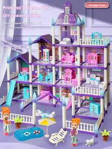 DIY女王公主屋女孩假装玩塑料亲子互动玩具套装拼装积木多场景紫色仿真家庭小夜灯城堡别墅家居摆件配件颜色随机不包邮 - 彩色 - 查看 11