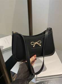 New Fashion Casual PU Leather One Shoulder Women Purse, Black, Khaki, Bow Knot, Metal Hardware Design - Black - View 9