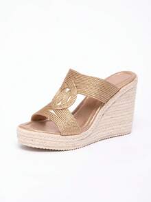 Sandalias romanas de cuña con plataforma de suela gruesa y cordones - Champán - Ver 7