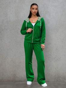 Conjunto  Compuesto Por Sudadera Con Capucha Y Cierre Y Pantalones Deportivo - Verde - Ver 4