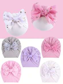 12 piezas Turbante decorativo de muselina con lunares y lazos, sombrero elástico y suave para vestir a bebés, para uso en todas las estaciones