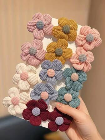 VBOOR 10pcs/Set Assorted Color Textured Fabric Flower Hair Clips, Morandi Color Scheme, Soft Cloudy Fabric Flowers, Suitable For Girls And Women For Daily, Party, Outing, Provides A Luxurious Vibe!, Hair Slide, Hair Barrettes