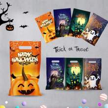 50 个全新万圣节糖果袋、节日派对手持礼品袋、OPP 袋，“万圣节快乐！”