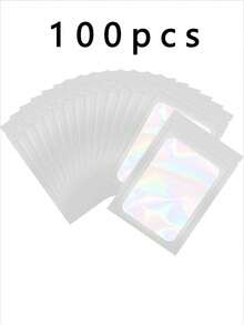100/10pcs Transparent Holographic Bags, Odor-Proof Packaging Bags, Sealed Bags, Polyester Film Food Storage Bags, Zipper Sealed Bags, Polyester Film Holographic Resealable Bags, Gift Bags, Odor-Proof Bags, Aluminum Foil Bags, Suitable For Party Gifts Food Storage, Polyester Film Bags, Transparent Window Holographic Resealable Packaging