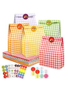 24个/12个/6个/1个彩色格纹牛皮纸袋，可爱小礼品包装纸袋，用于收纳整理，清新风牛皮纸格纹袋，用于糖果包装和送礼，彩色格纹生日礼物，韩式方形底牛皮纸野餐收纳袋，烘焙糖果包装袋，生日礼品袋