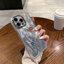 Funda para teléfono 1 pieza Funda de teléfono de silicona con estampado minimalista de moda Parte posterior plateada galvanizada Cubierta completa a prueba de golpes 16 15 14 13 12 11 X XS Plus Pro Pro Pascua y Día de la Madre - Plateado - Ver 2