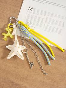 1 件互联网名人个性化 PU 皮革海星钥匙流苏气球狗多功能挂饰钥匙扣编织绳包吊坠礼物，适合作为礼物送给朋友汽车配件可爱哥特 Y2k