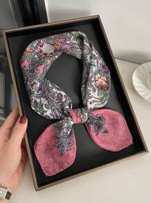 1 件优雅复古佩斯利花卉印花 27.6 英寸方形围巾，波西米亚风格女式头巾，时尚百搭头带，领带，发饰，适合日常穿着和户外搭配围巾