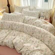Nayoroom White Floral Duvet Cover Queen Size Green Botanical Leaf Yellow Flowers Printed Reversible Striped Bedding Set 3 Pieces Soft Microfiber Garden Style Comforter Cover With Zipper Ties - Hoa Xanh Fy - Xem 3
