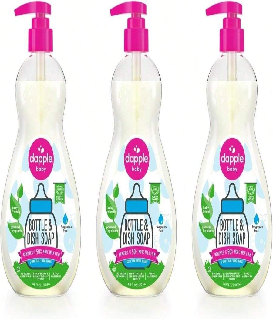 Dapple Baby Bottle Soap, Hypoallergenic Dish Soap For Baby Bottles, Powered By Plants, Travel Size, Fragrance Free, 3 Fl Oz (Pack Of 2) - 16.9 Fl Oz (Pack of 3) - 查看 1