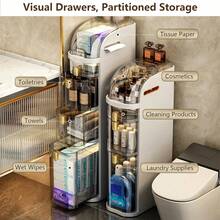 4-Tier Movable Storage Rack, Bathroom Kitchen Living Room Bedroom Light Luxury Storage Shelf, Multi-Layer Drawer For Bathroom Essentials (Shampoo, Towels, Soap) - No Metal Tubes Included, Christmas/Halloween Gift Decoration - 3層 - 查看 9