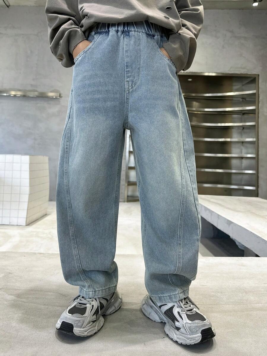 Boys' Loose Straight Leg Jeans, Suitable For Daily, School, Outdoor & Casual Wear, Autumn