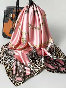 1 件简约印花缎面方形围巾，新款春季时尚女士头巾，可用作腰带、包包装饰、丝带、头带或头巾头巾、发带、头带，非常适合装扮您的外观 - 西瓜粉 - 查看 4