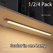 Smart LED Cabinet Lights (4Pack), Motion Sensor, 11.8inch Aluminum Shell, 54 LEDS, Adjust Light Color, Magnetic Install, USB Charging. Suitable For Closet, Cabinet, And Stair Lighting Room Decor. - White/warm - 查看 2