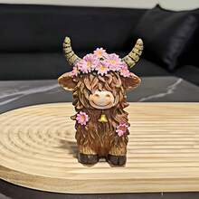 Encantadora estatua de vaca de las tierras altas, decoración rústica de resina animal, regalo para Acción de Gracias, Festival de la Cosecha, Navidad, adecuado para decoración de interiores, patio y balcón - Multicolor - Ver 8