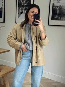 Chaqueta acolchada de mujer con solapa, de manga larga y con bolsillos, de corte holgado para otoño e invierno