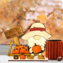 2 Pieces/Set 2D Autumn Pumpkin Harvest Dwarfs And Highland Cattle Wooden Modern Desktop Decoration Ornaments Autumn Thanksgiving Theme Party Decoration, Restaurant Decoration, Room Decoration, Home Decoration Halloween Decor Fall Decor
