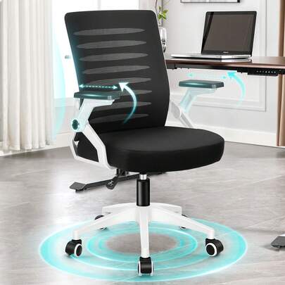 ALFORDSON Office Chair, Lumbar Support, Breathable Mesh And Fabric, Flip-Up/Adjustable Armrests, Premium Foam, 180 Kg For Home & Gaming, Whales, Black & White