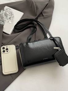 小巧时尚简约百搭单肩包，小众设计，休闲复古风，流行腋下包，精致优雅纯色女士小方包，搭配同色系小零钱包，上班逛街都适用 - 黑色 - 查看 11